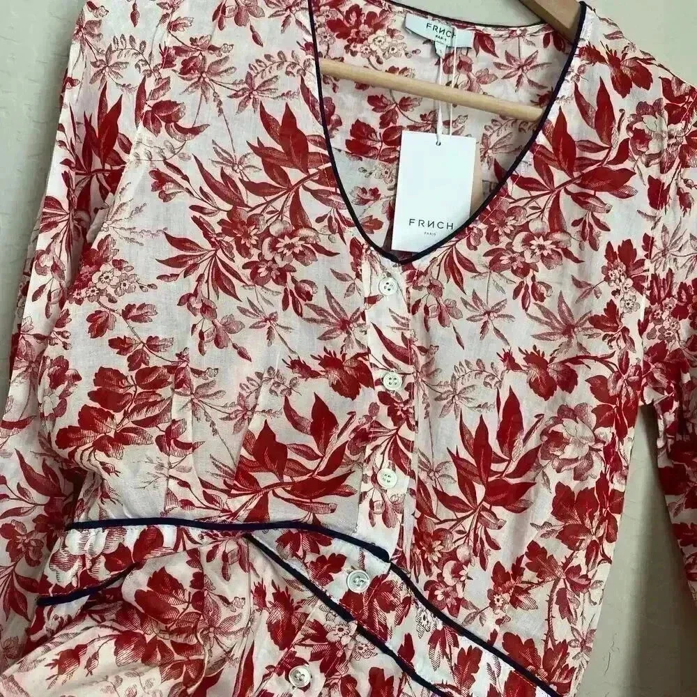 FRNCH Floral Print V-Neck Dress Red Size Small‎